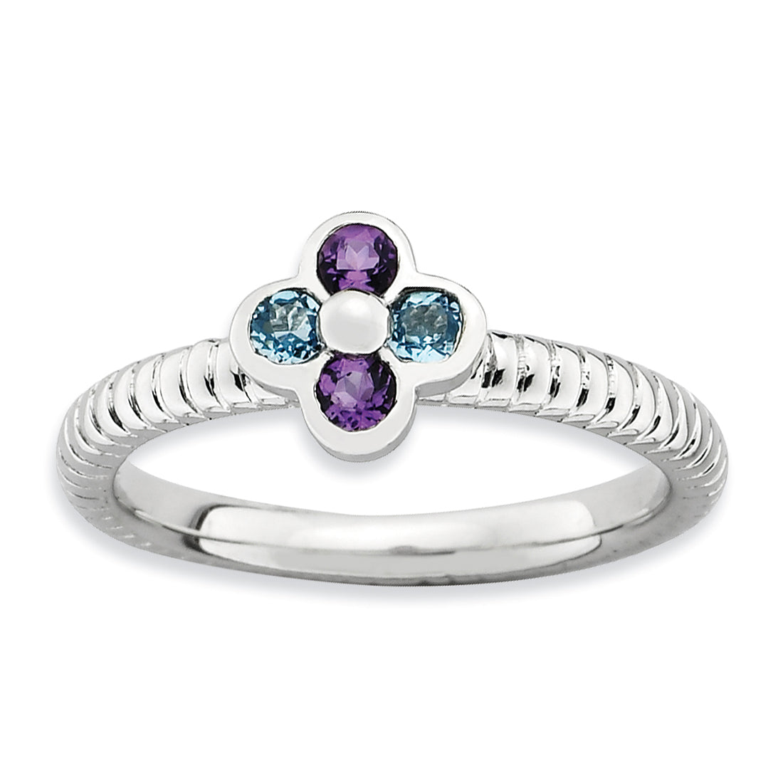 Sterling Silver Stackable Expressions Blue Topaz & Amethyst Flower Ring Main image