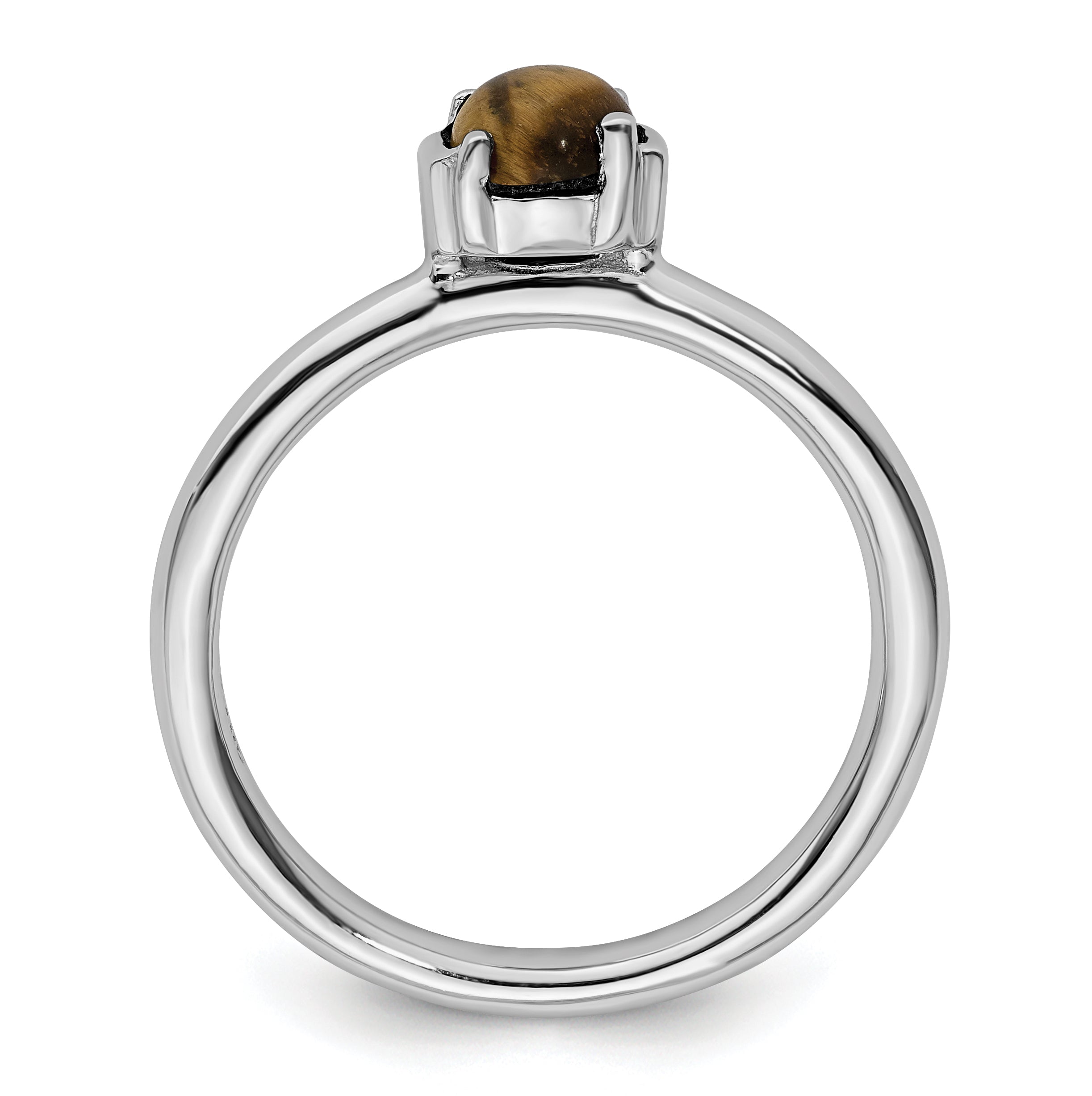 Sterling Silver Stackable Expressions Tigers Eye Rhodium-Plated Ring