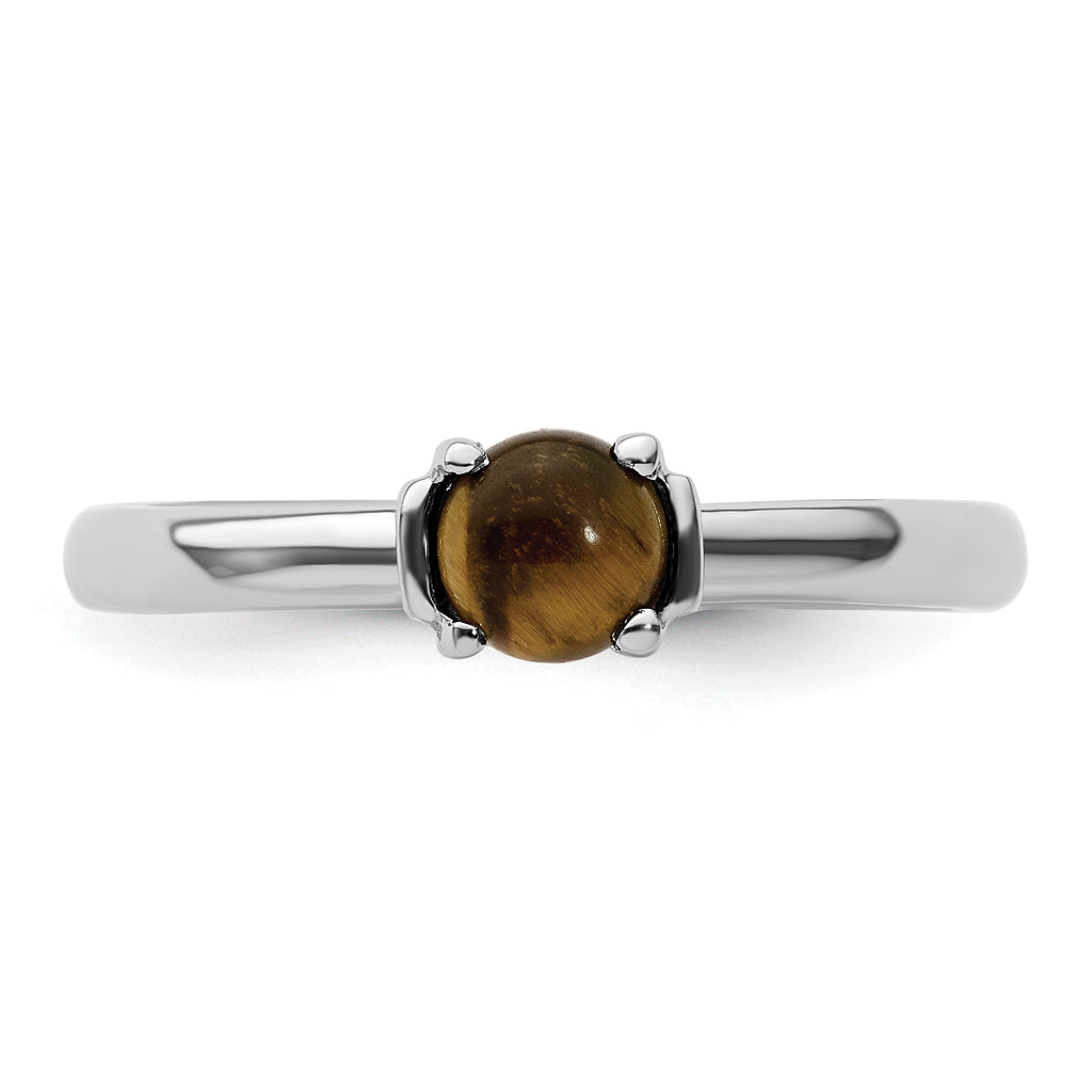 Sterling Silver Stackable Expressions Tigers Eye Rhodium-Plated Ring