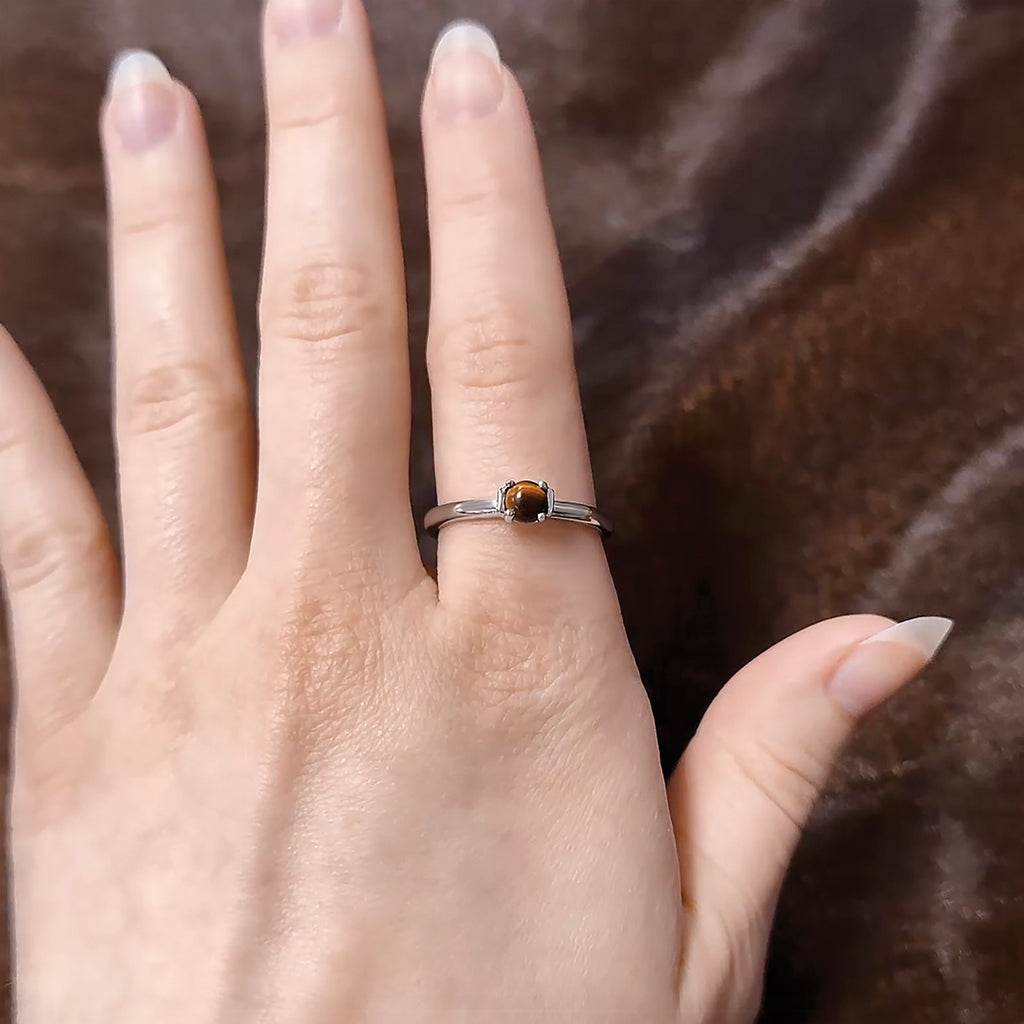 Sterling Silver Stackable Expressions Tigers Eye Rhodium-Plated Ring