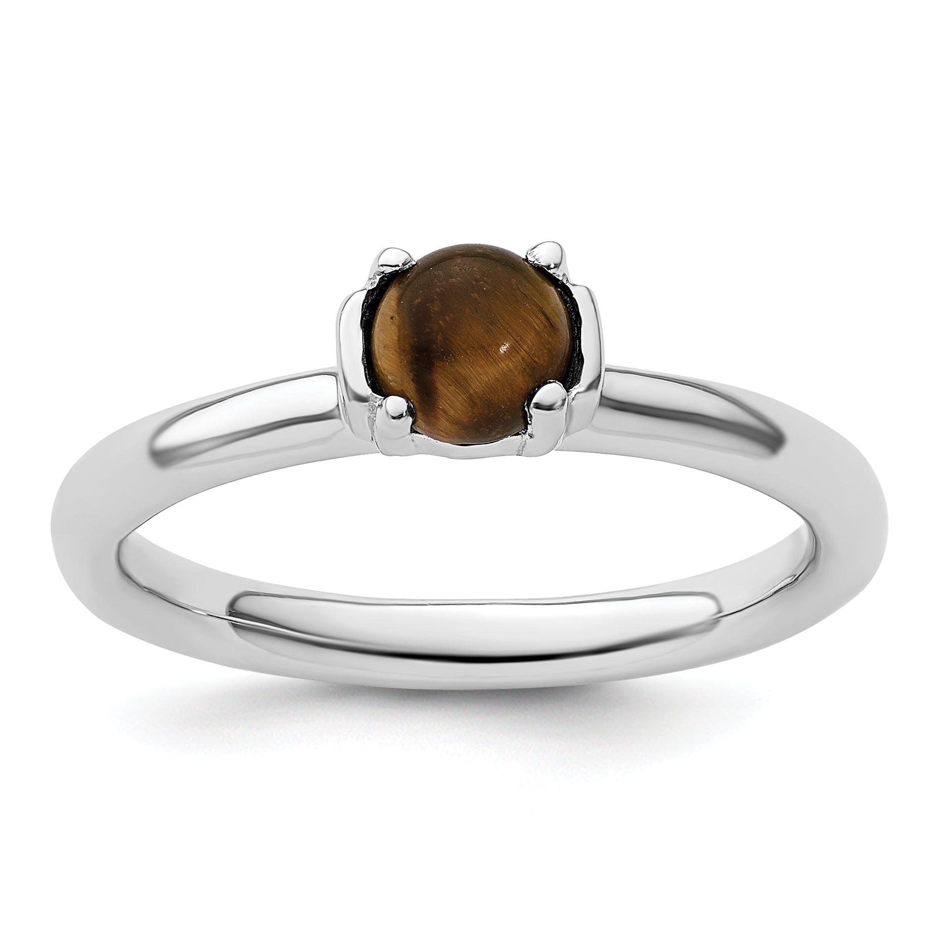 Sterling Silver Stackable Expressions Tigers Eye Rhodium-Plated Ring Main image