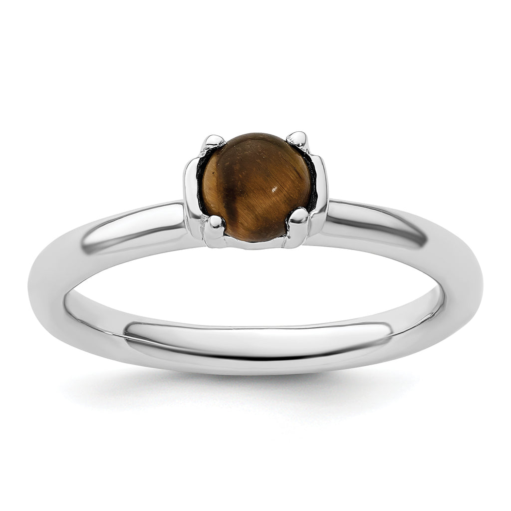 Sterling Silver Stackable Expressions Tigers Eye Rhodium-Plated Ring