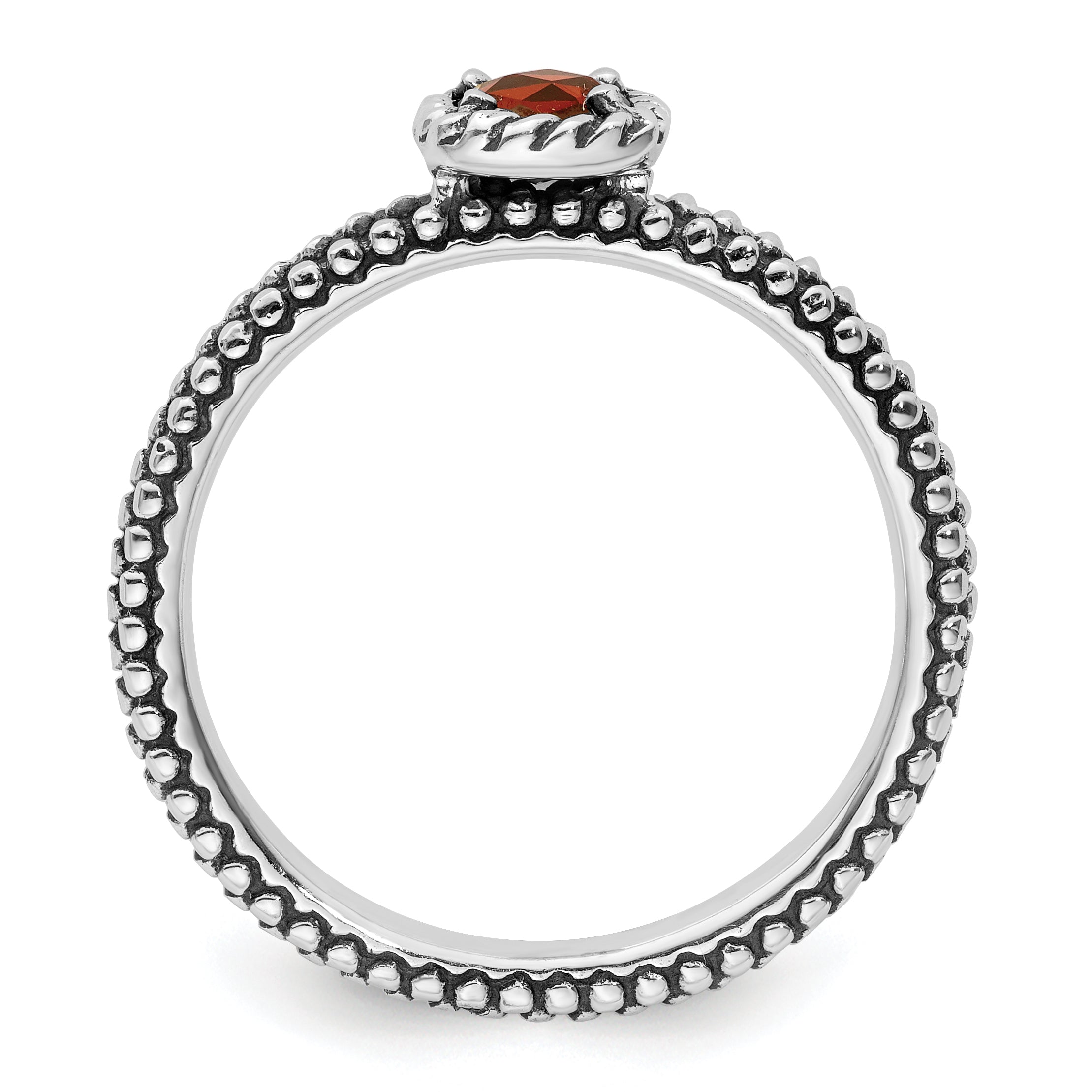 Sterling Silver Stackable Expressions Checker-cut Garnet Antiqued Ring Secondary image