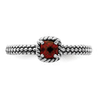 Sterling Silver Stackable Expressions Checker-cut Garnet Antiqued Ring