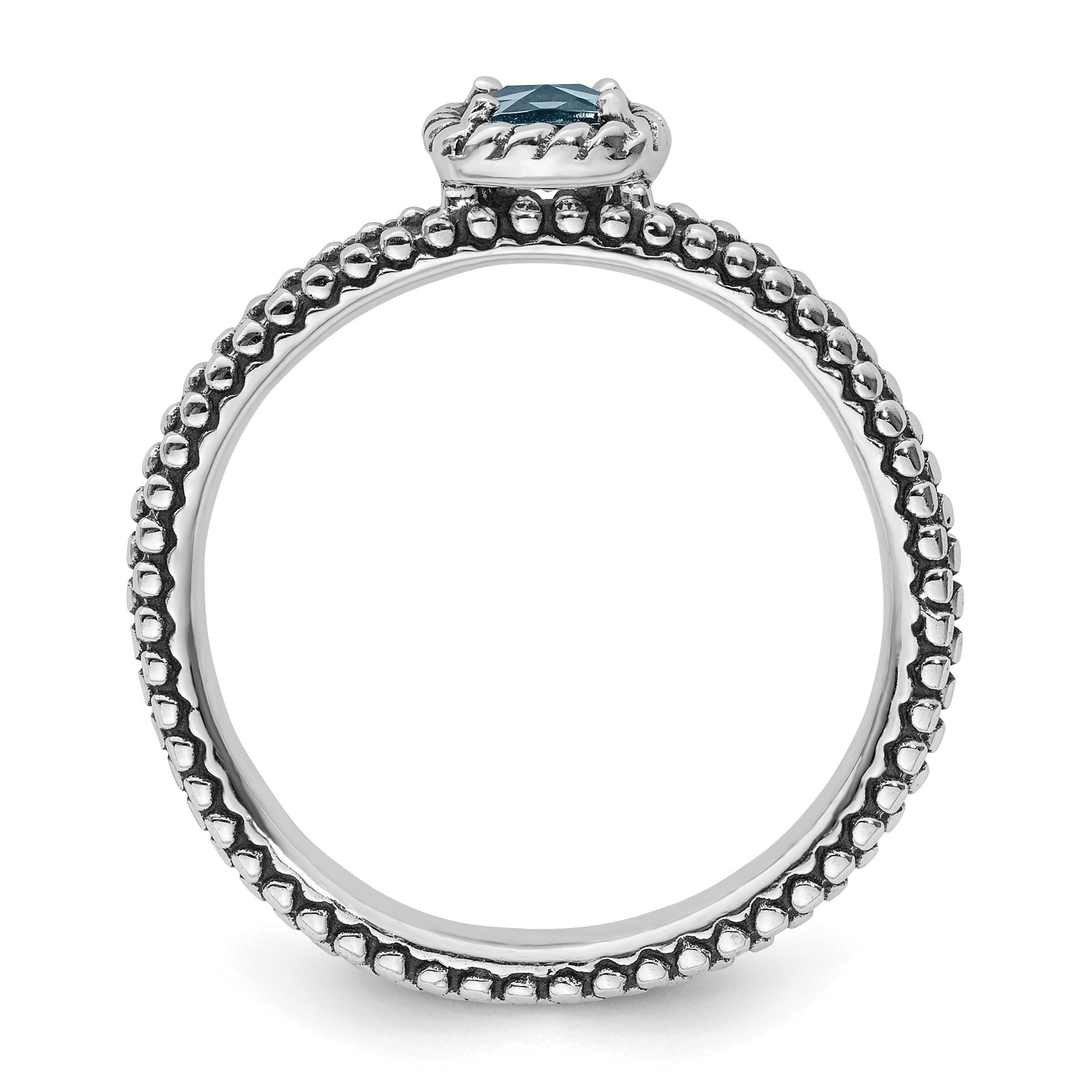 Sterling Silver Stackable Expressions Checker-cut Aquamarine Antiqued Ring Secondary image