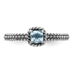 Sterling Silver Stackable Expressions Checker-cut Aquamarine Antiqued Ring