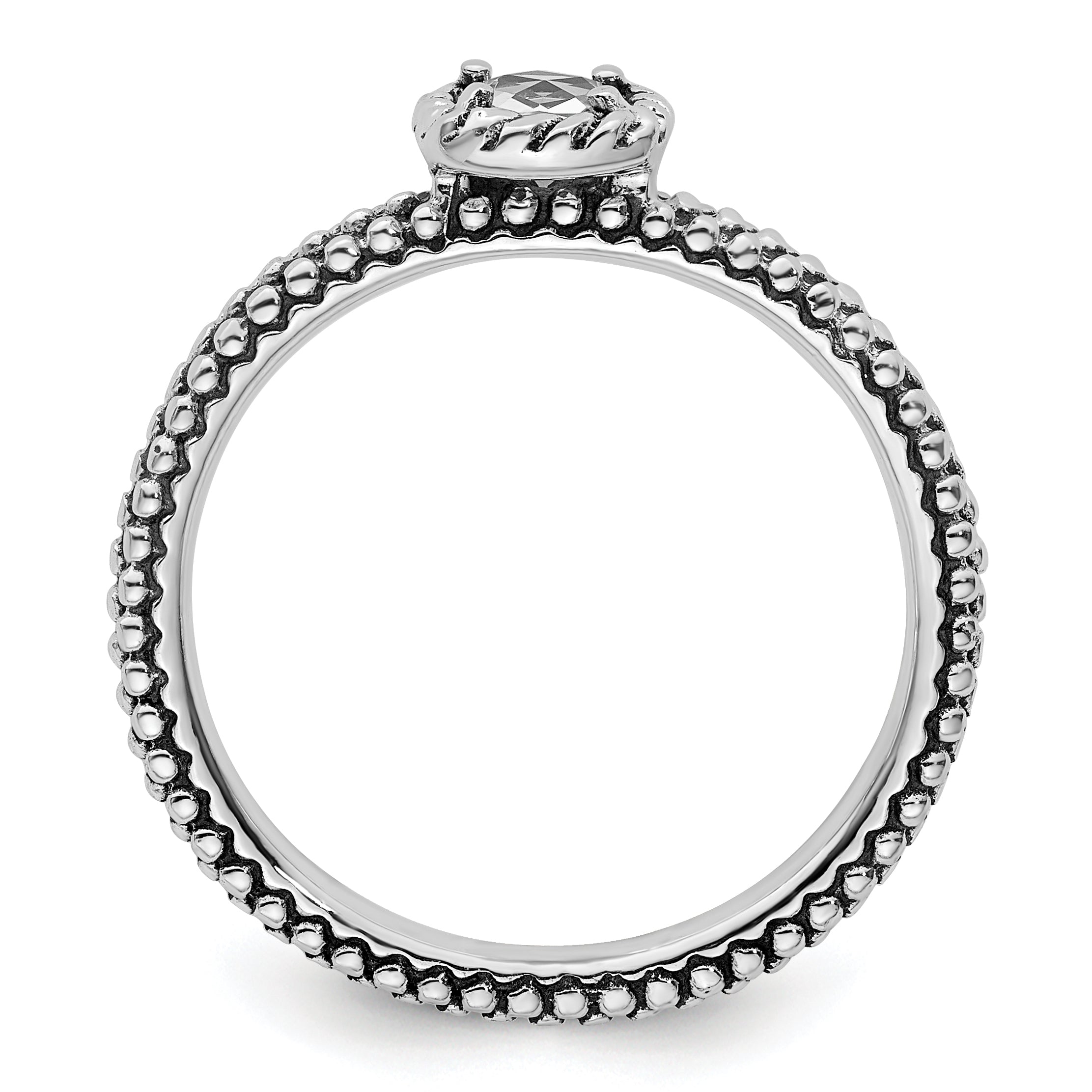 Sterling Silver Stackable Expressions Checker-cut White Topaz Antiqued Ring Secondary image