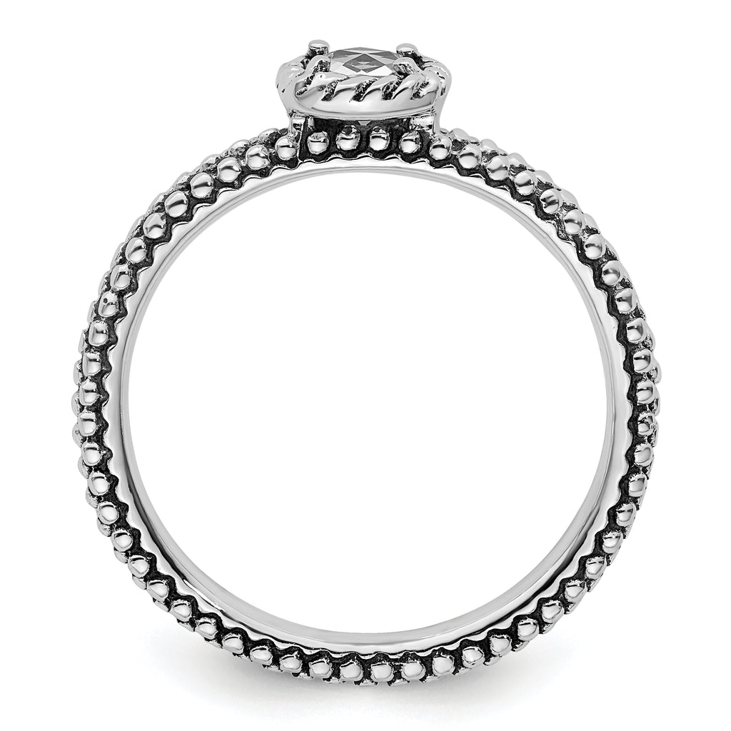 Sterling Silver Stackable Expressions Checker-cut White Topaz Antiqued Ring