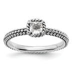 Sterling Silver Stackable Expressions Checker-cut White Topaz Antiqued Ring
