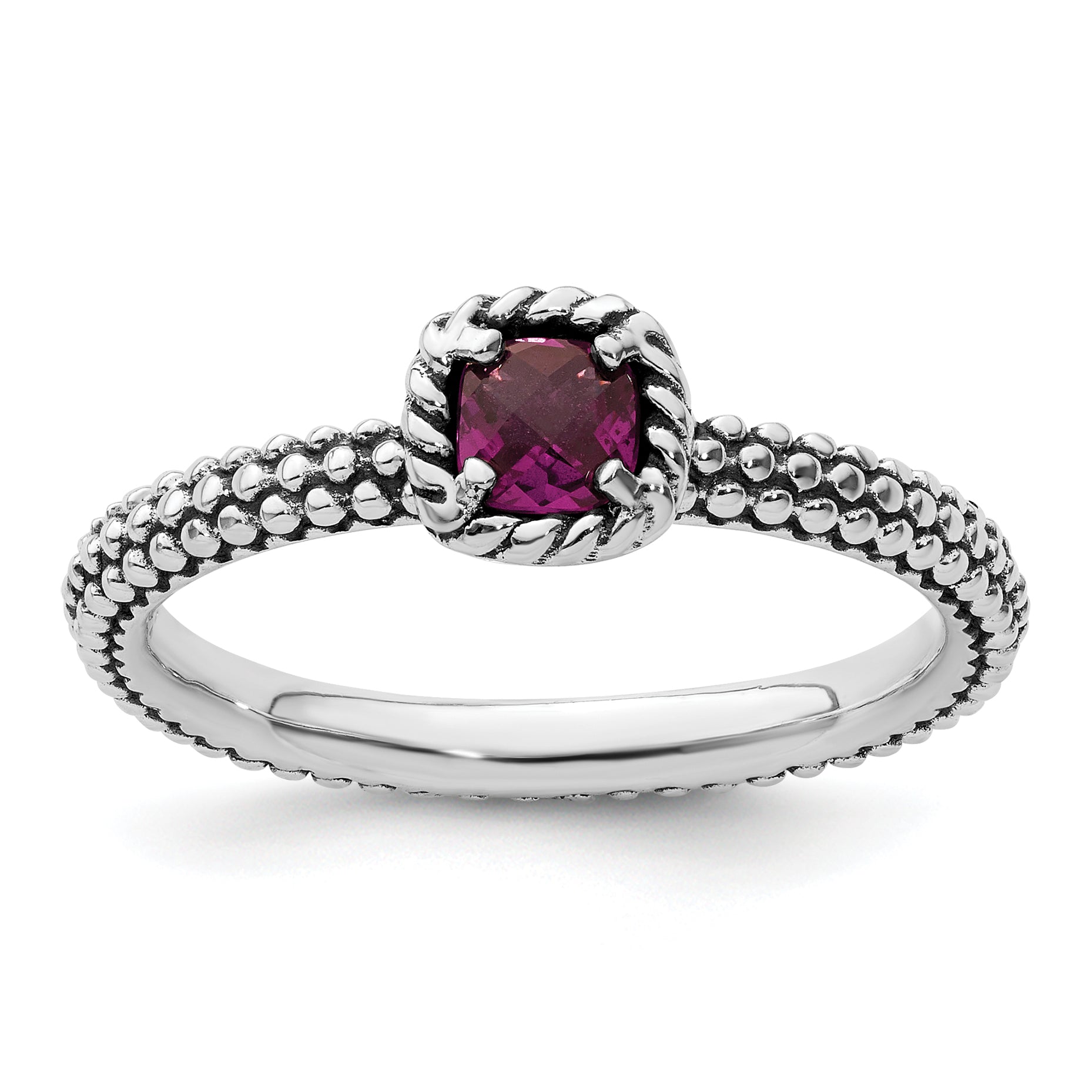 Sterling Silver Stackable Expressions Checker-cut Rhodolite Garnet Ring Main image