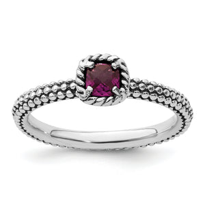 Checker-Cut Rhodolite Garnet Stackable Ring in Sterling Silver - Sophia Jewelers