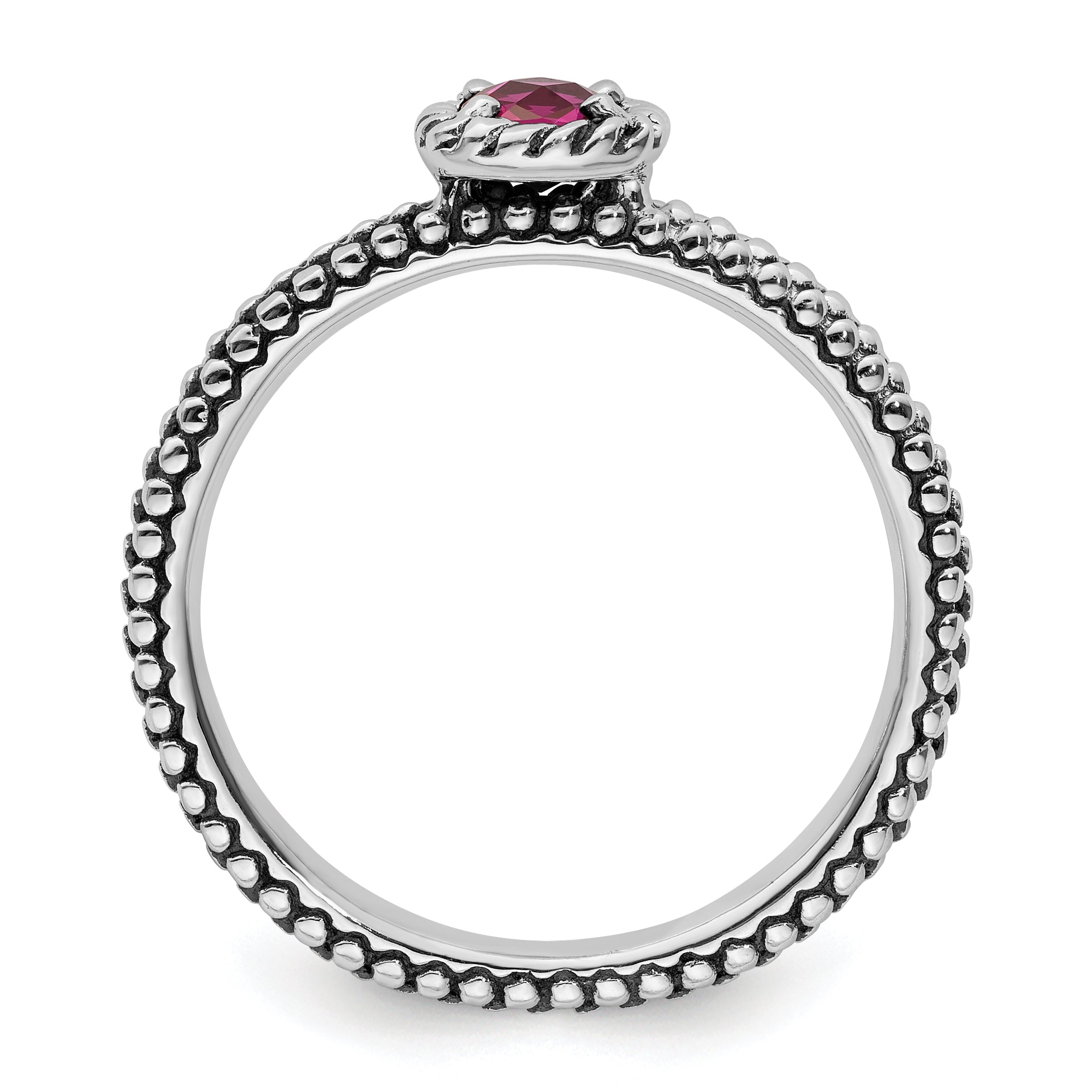 Sterling Silver Stackable Expressions Checker-cut Cr Ruby Antiqued Ring Secondary image