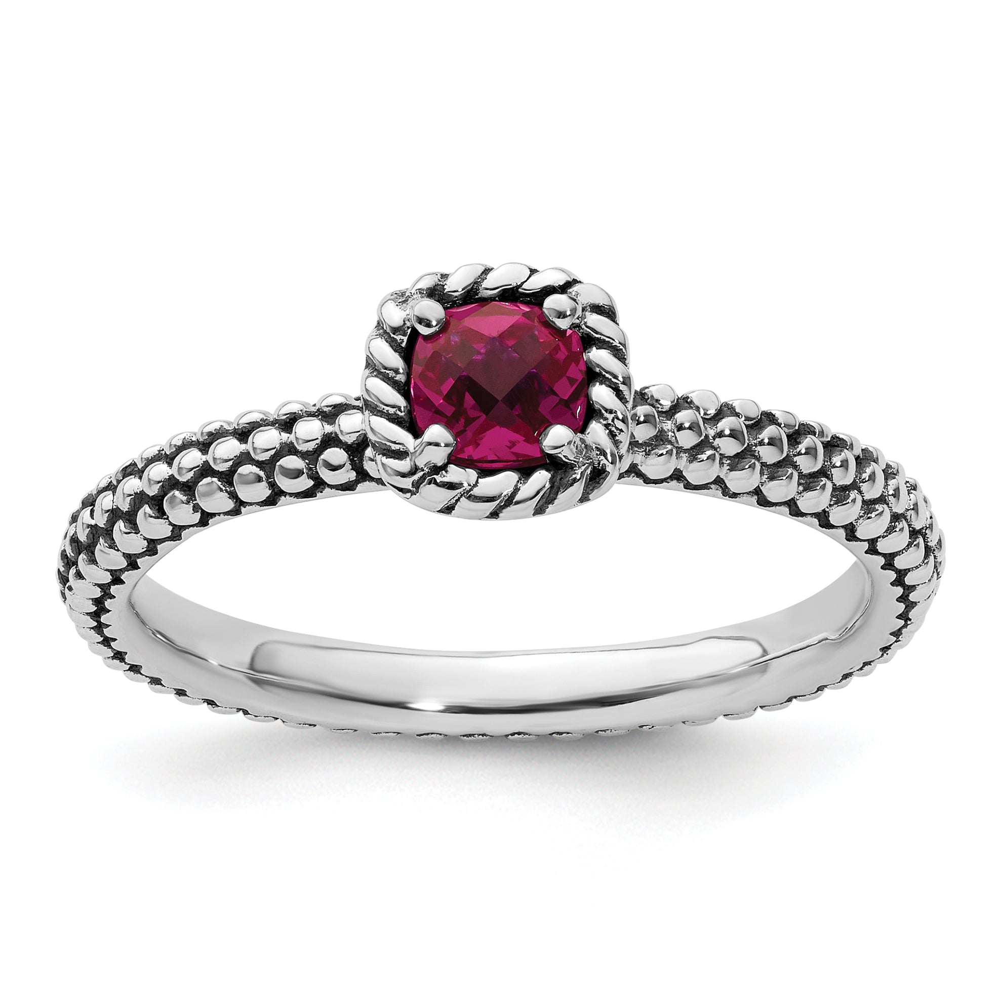 Sterling Silver Stackable Expressions Checker-cut Cr Ruby Antiqued Ring Main image