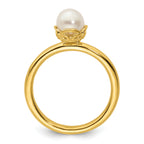 Sterling Silver Stack Exp. White FW Cultured Pearl Gold-plated Ring