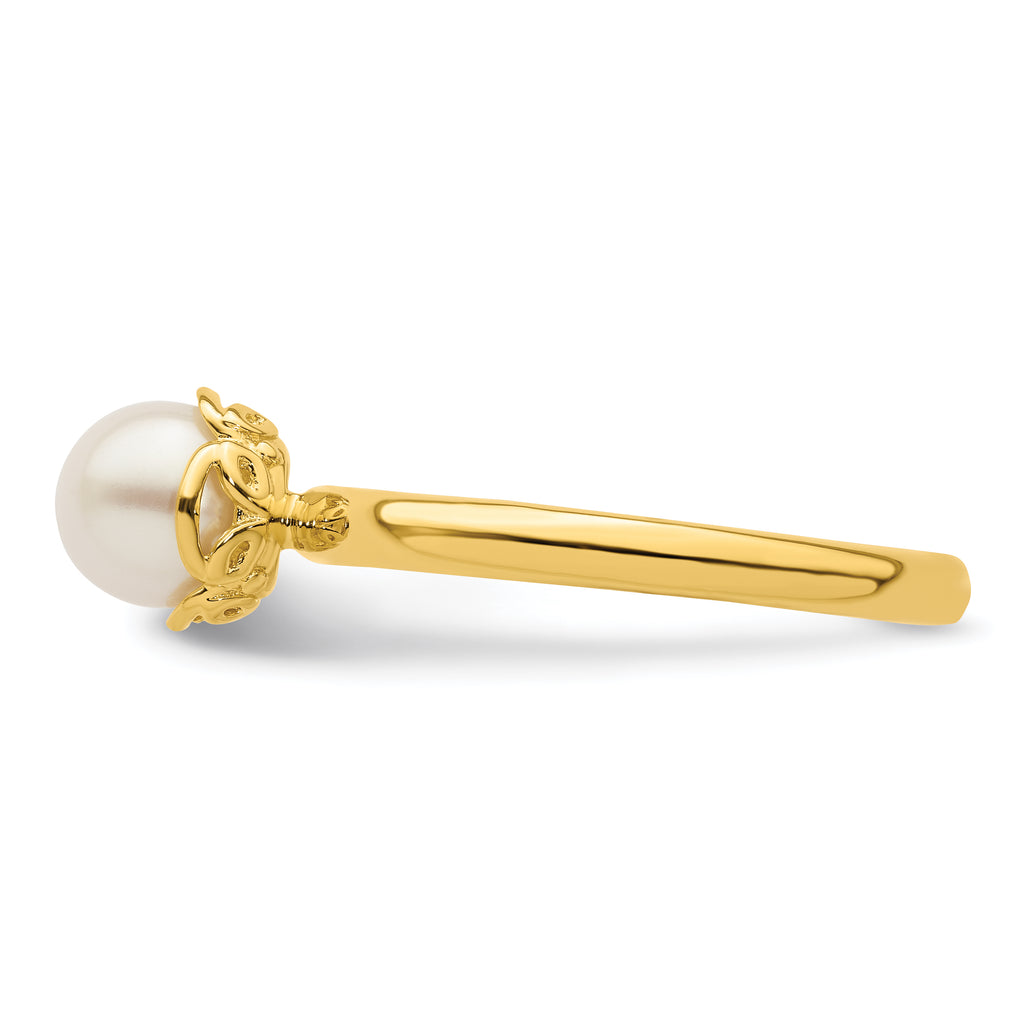 Sterling Silver Stack Exp. White FW Cultured Pearl Gold-plated Ring