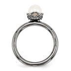 Sterling Silver Stack Exp. White FW Cultured Pearl Black-plate Ring