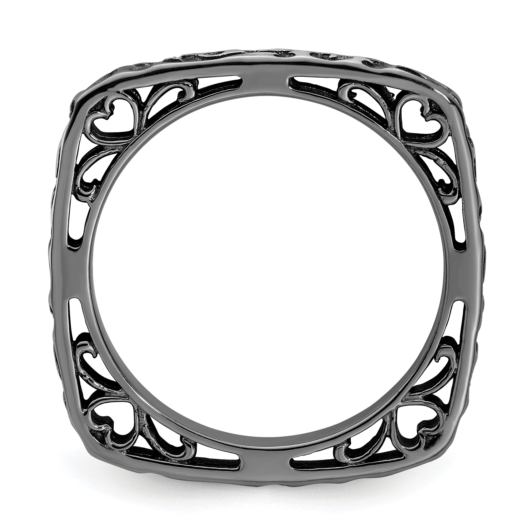 Black-Plated Square Stackable Ring in Sterling Silver Secondary image