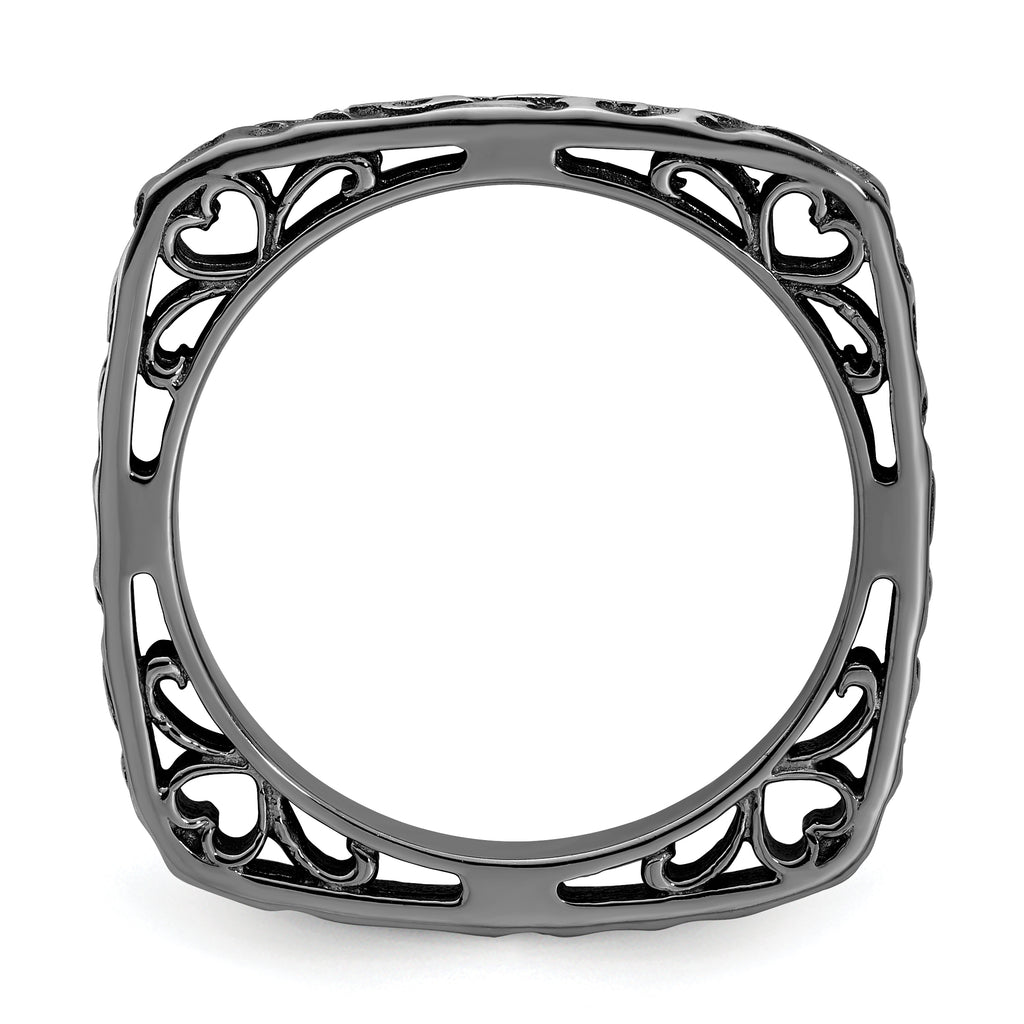 Sterling Silver Stackable Expressions Polished Black-plated Square Ring