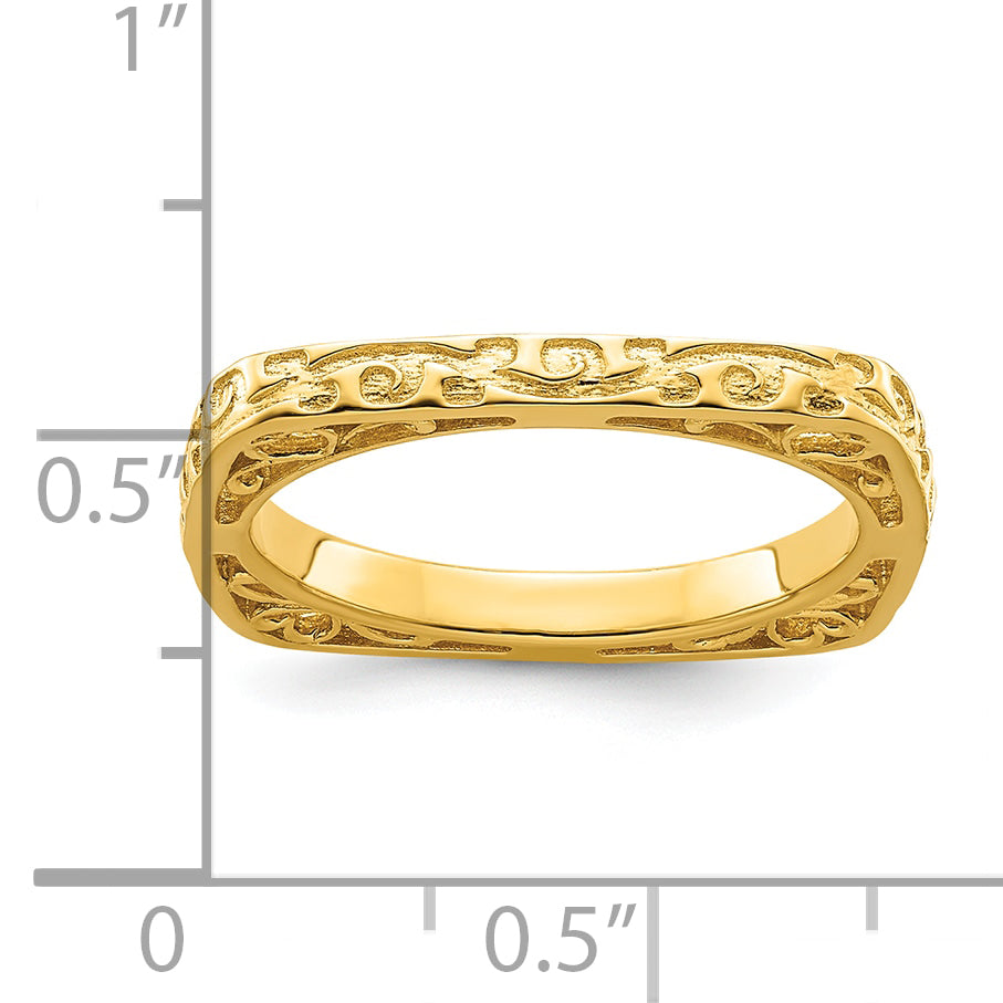 Sterling Silver Stackable Expressions Polished Gold-plated Square Ring