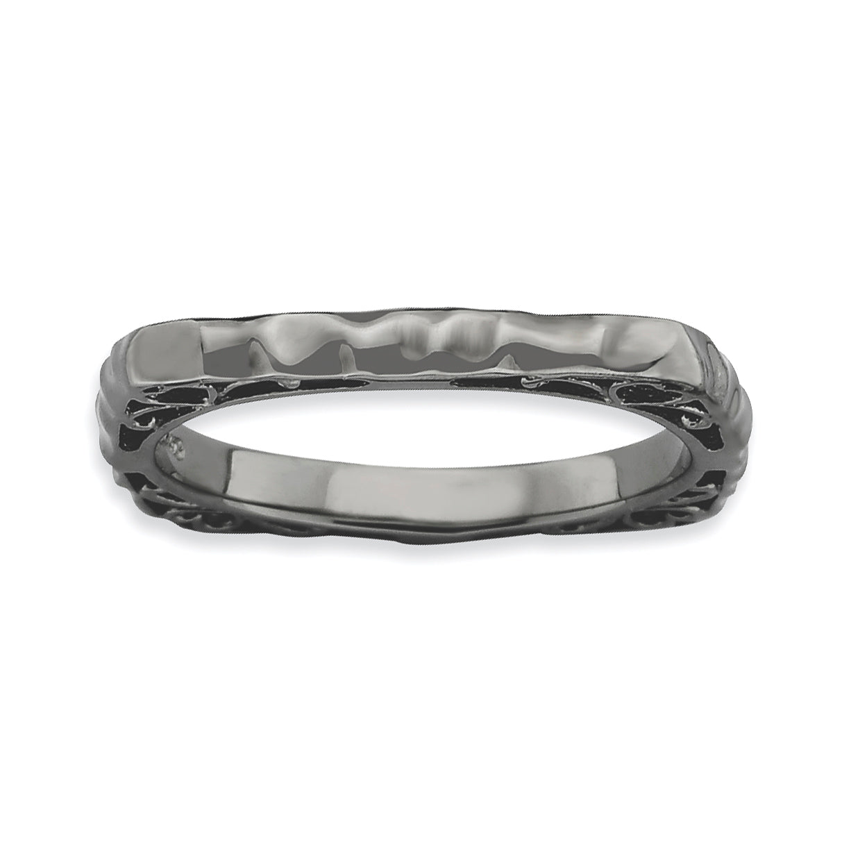 Sterling Silver Stackable Expressions Polished Black-plate Square Ring Main image