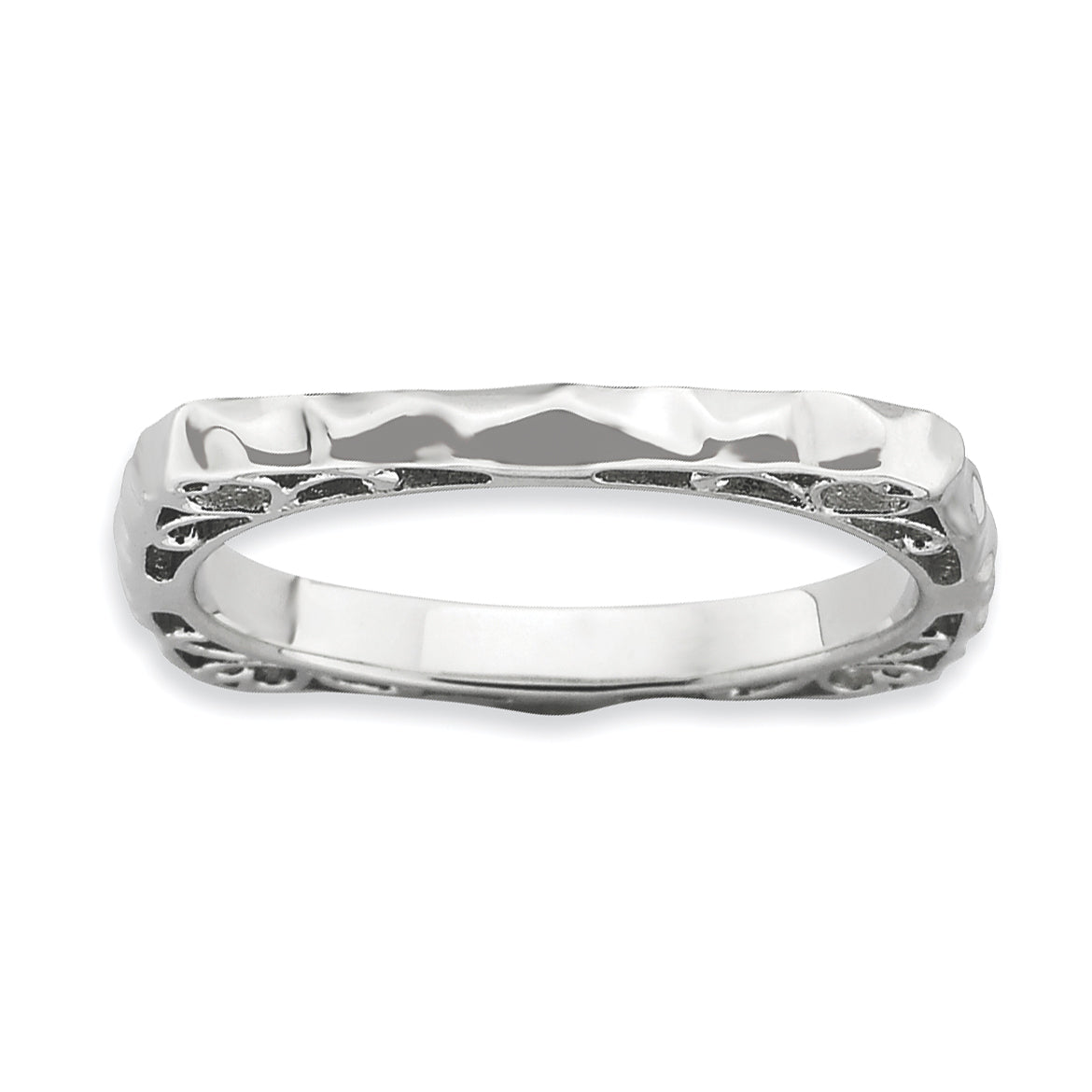 Sterling Silver Stackable Expressions Polished Rhodium-plate Square Ring Main image