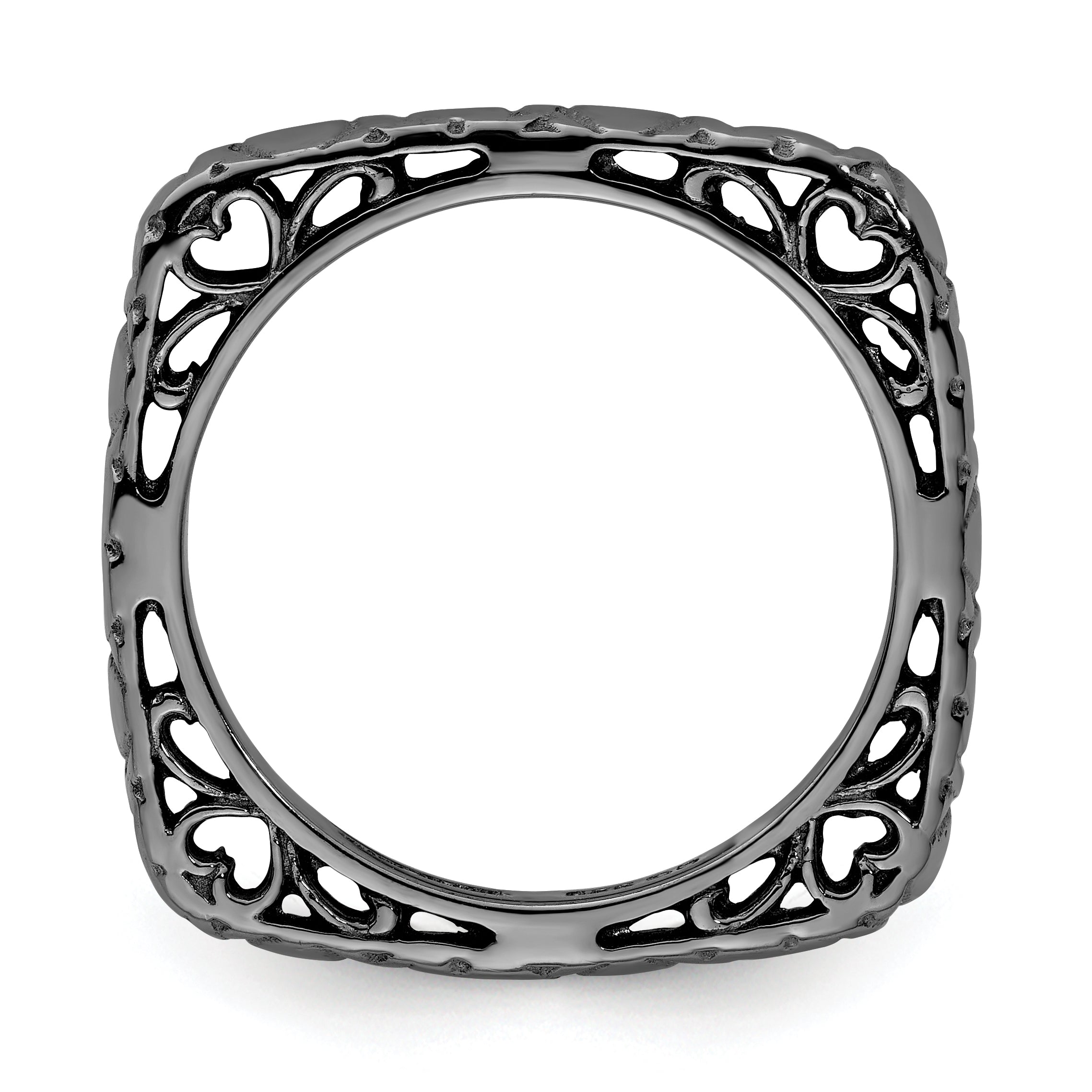 Black-Plated Square Stackable Ring in Sterling Silver Secondary image