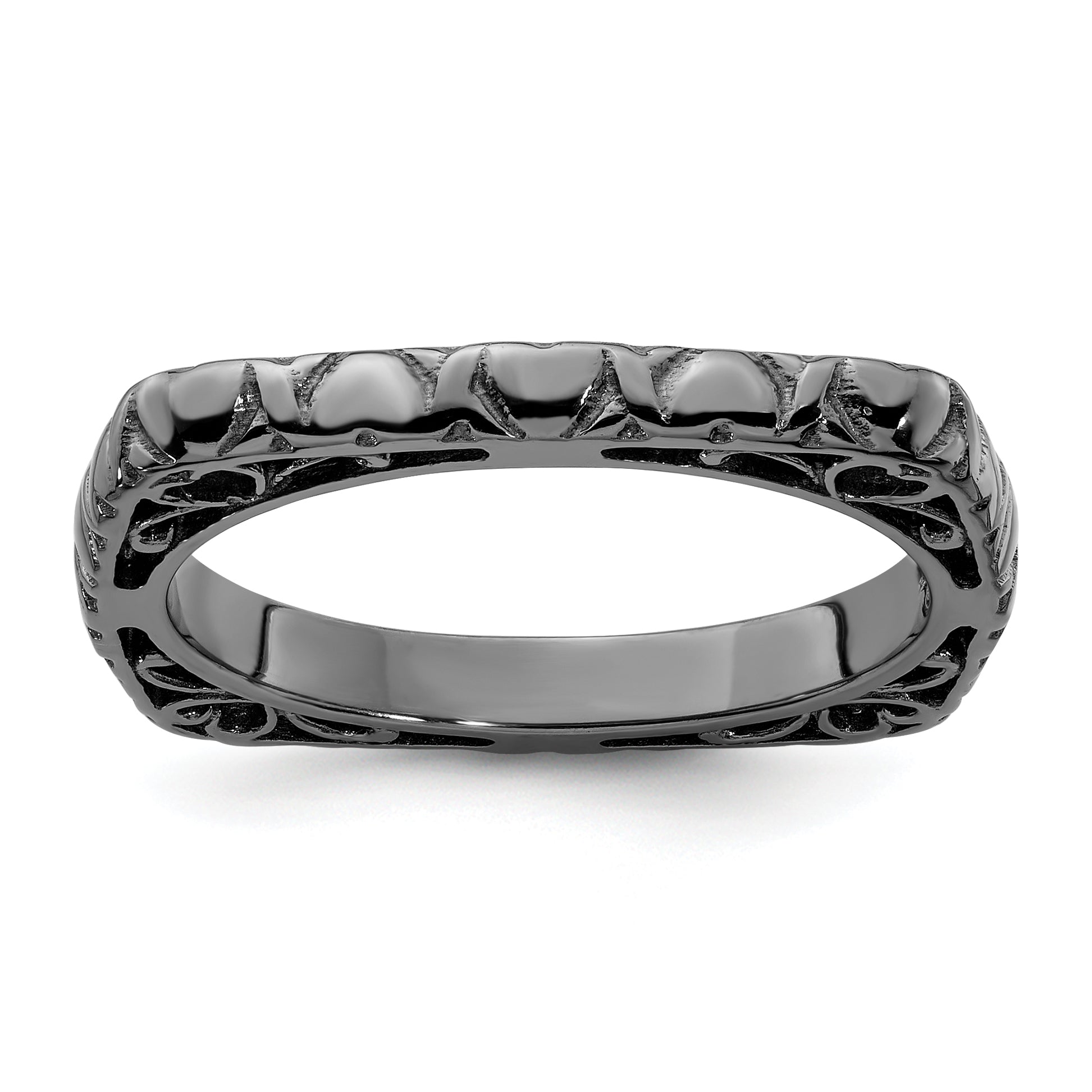 Sterling Silver Stackable Expressions Polished Black-plated Square Ring Main image