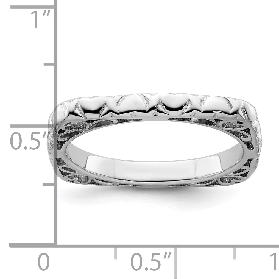 Sterling Silver Stackable Expressions Polished Rhodium-plated Square Ring