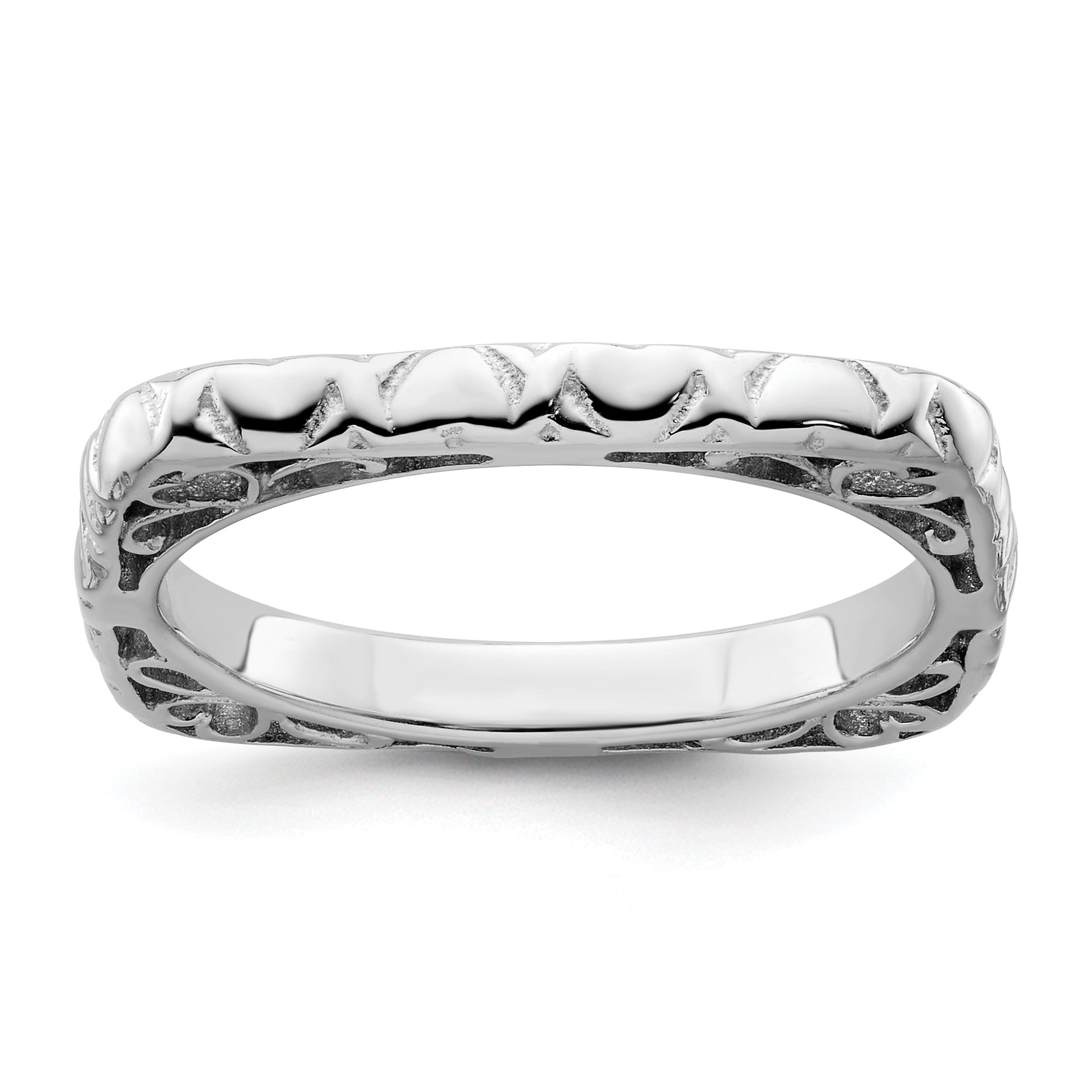Sterling Silver Stackable Expressions Polished Rhodium-plated Square Ring Main image