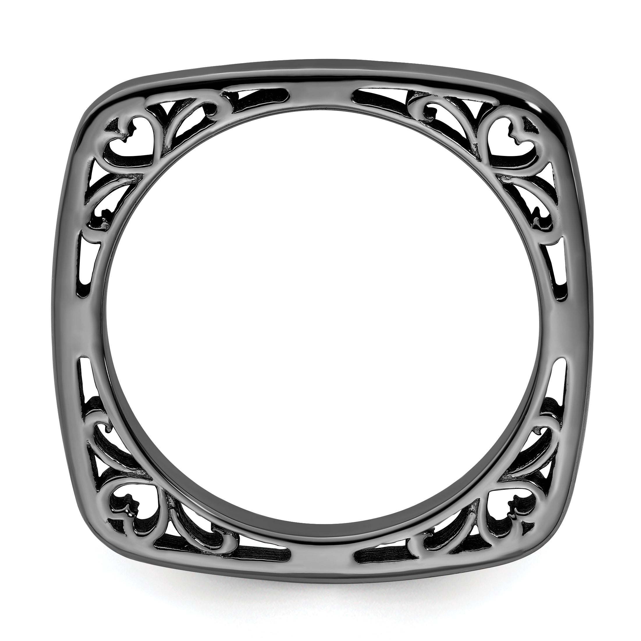 Sterling Silver Stackable Expressions Polished Black-plated Square Ring Secondary image