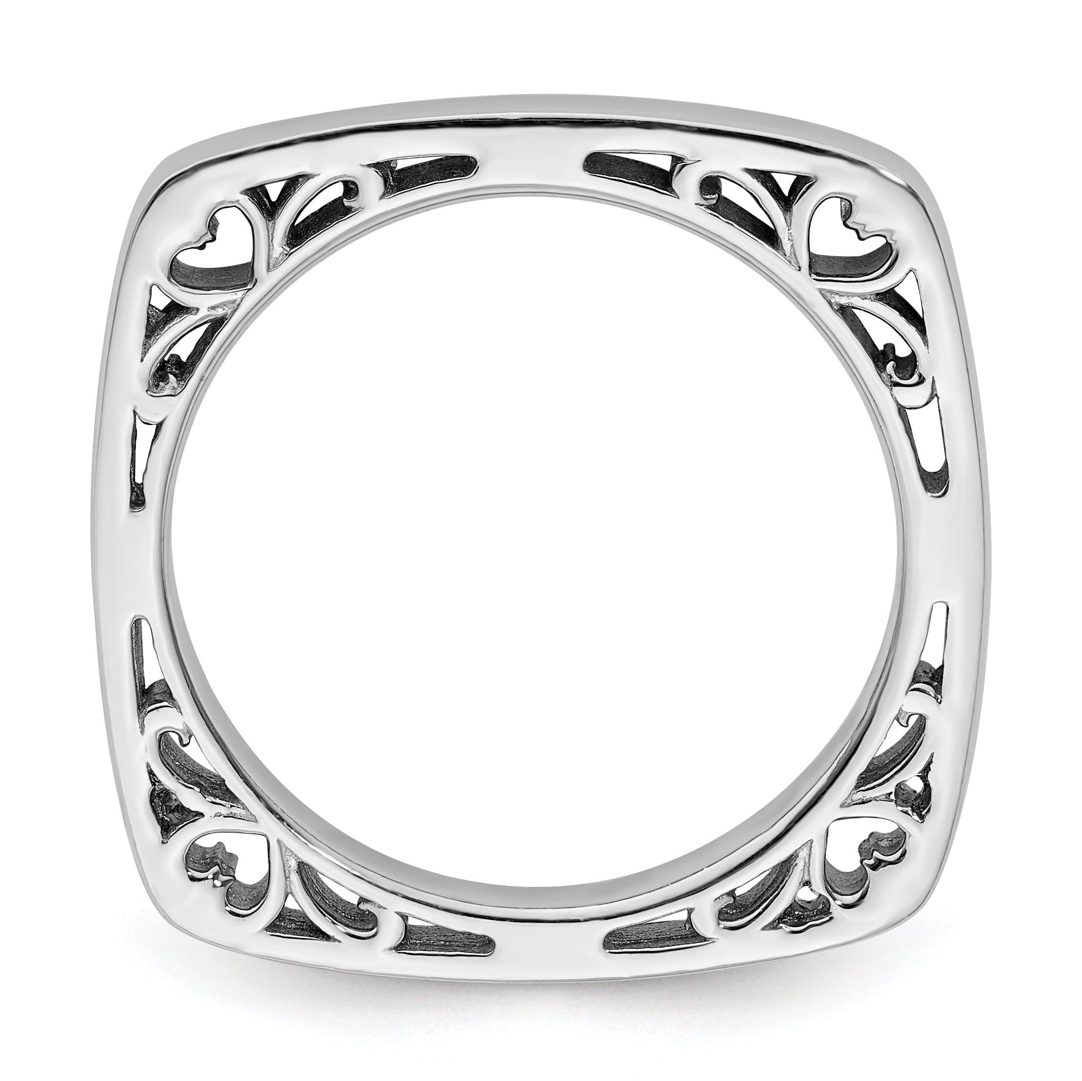 SS Stackable Expressions Polished Rhodium-plated Square Ring Secondary image