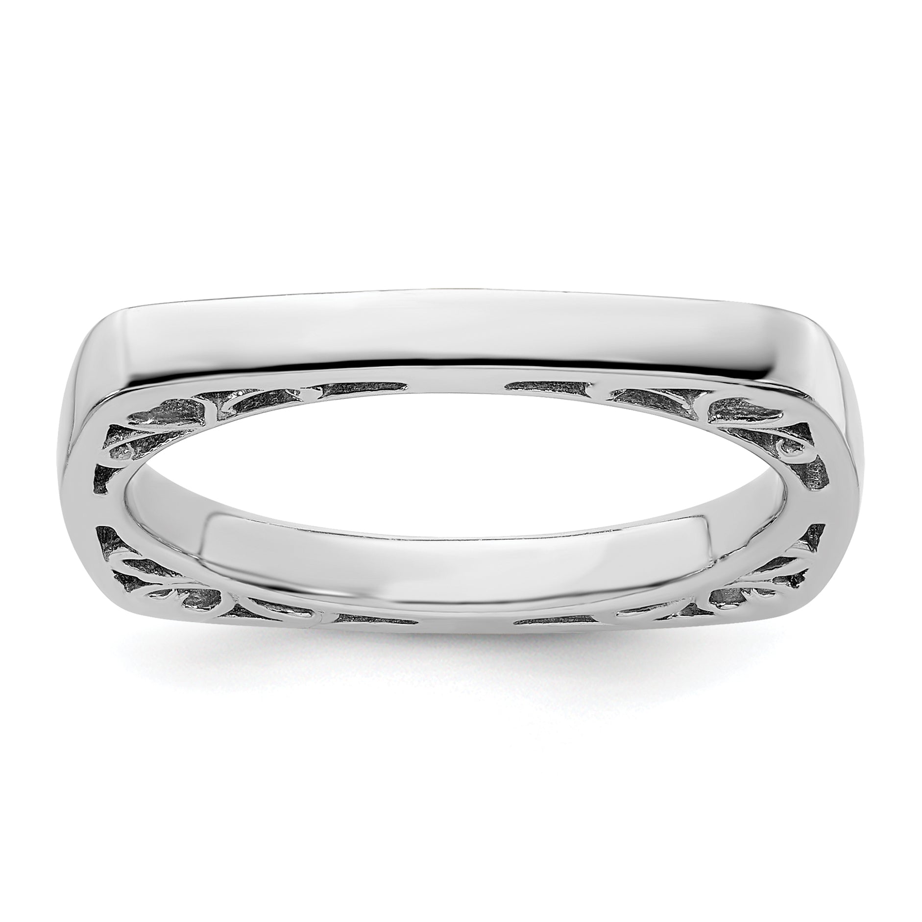 SS Stackable Expressions Polished Rhodium-plated Square Ring Main image