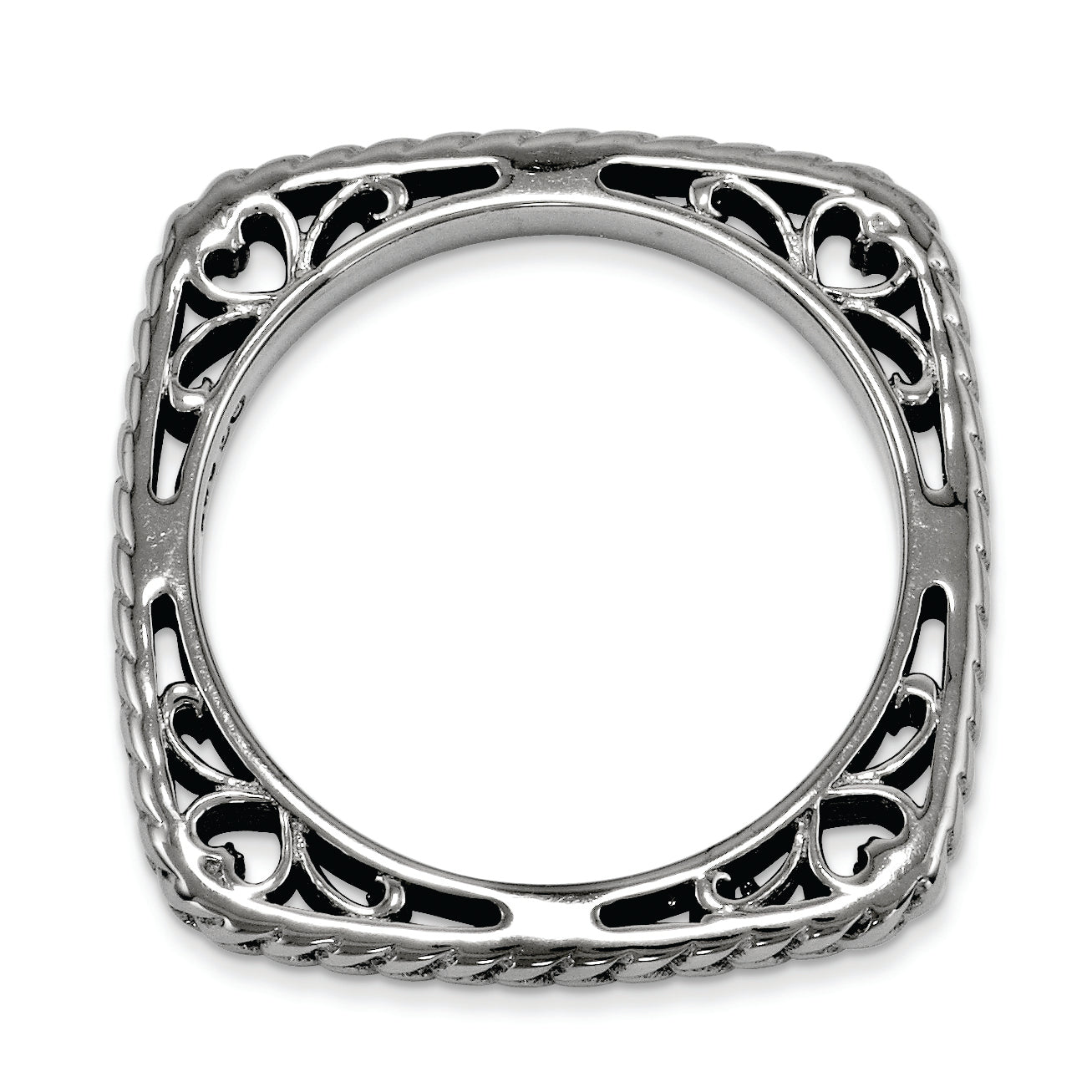 Black-Plated Square Stackable Ring in Sterling Silver Secondary image