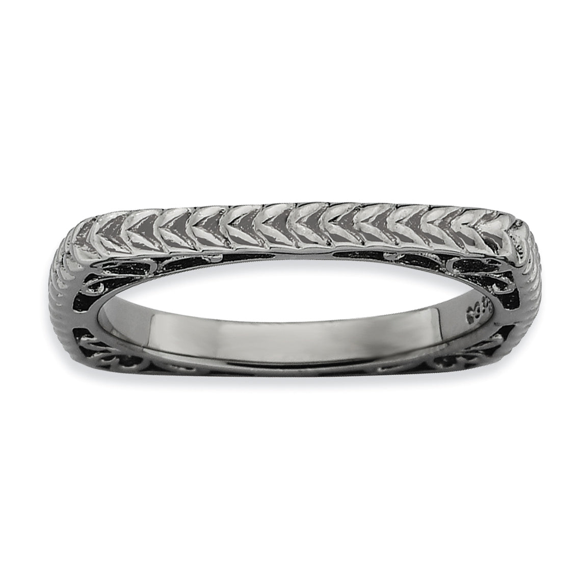 Sterling Silver Stackable Expressions Polished Black-plate Square Ring Main image