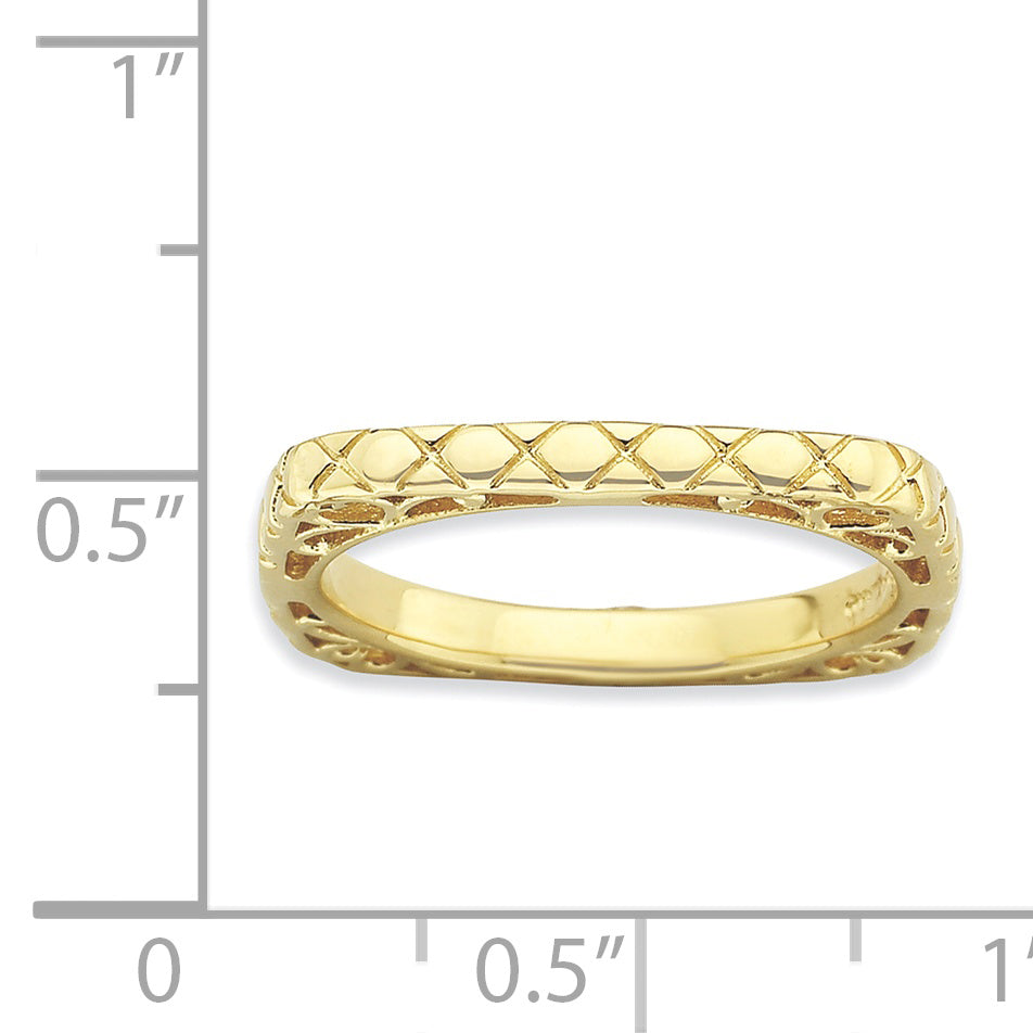 Sterling Silver Stackable Expressions Polished Gold-plate Square Ring