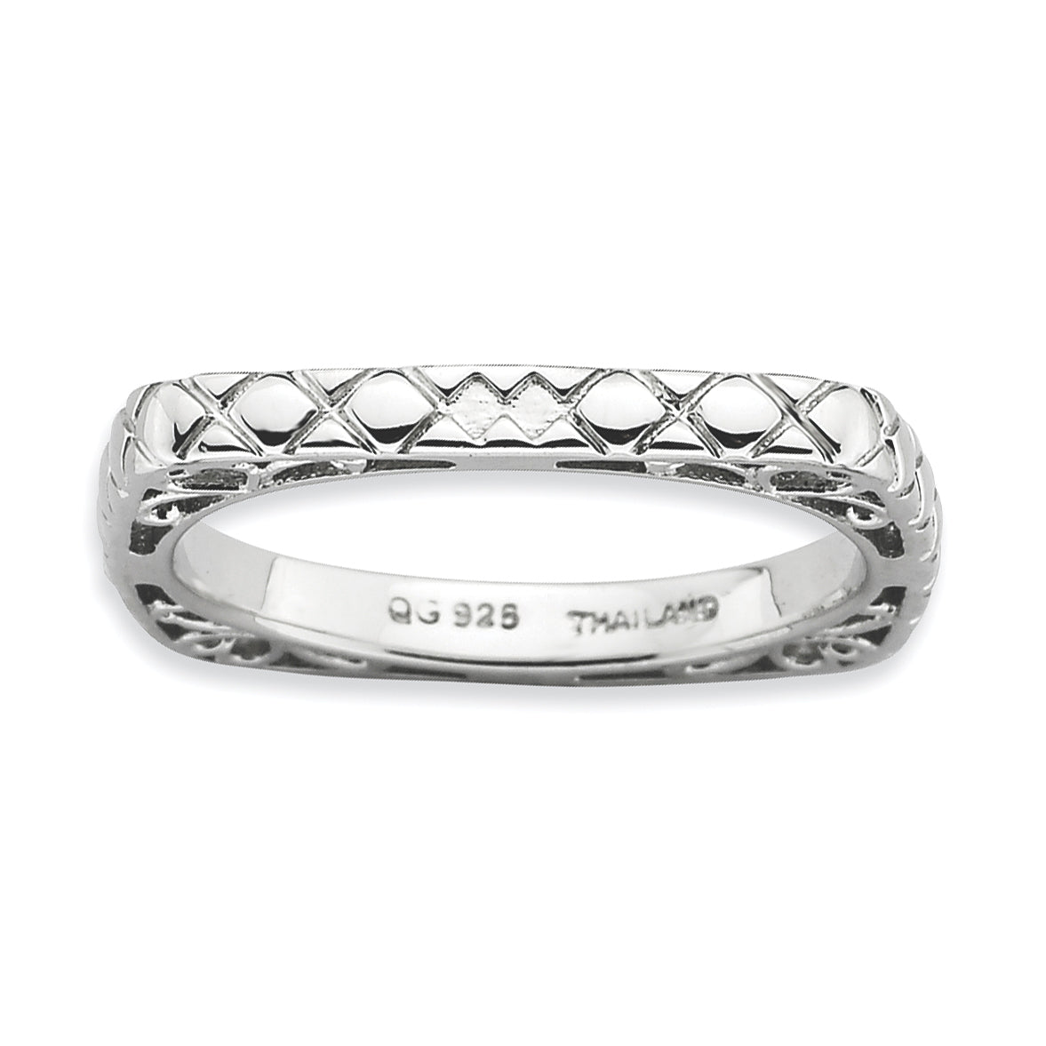 Sterling Silver Stackable Expressions Polished Rhodium-plate Square Ring Main image