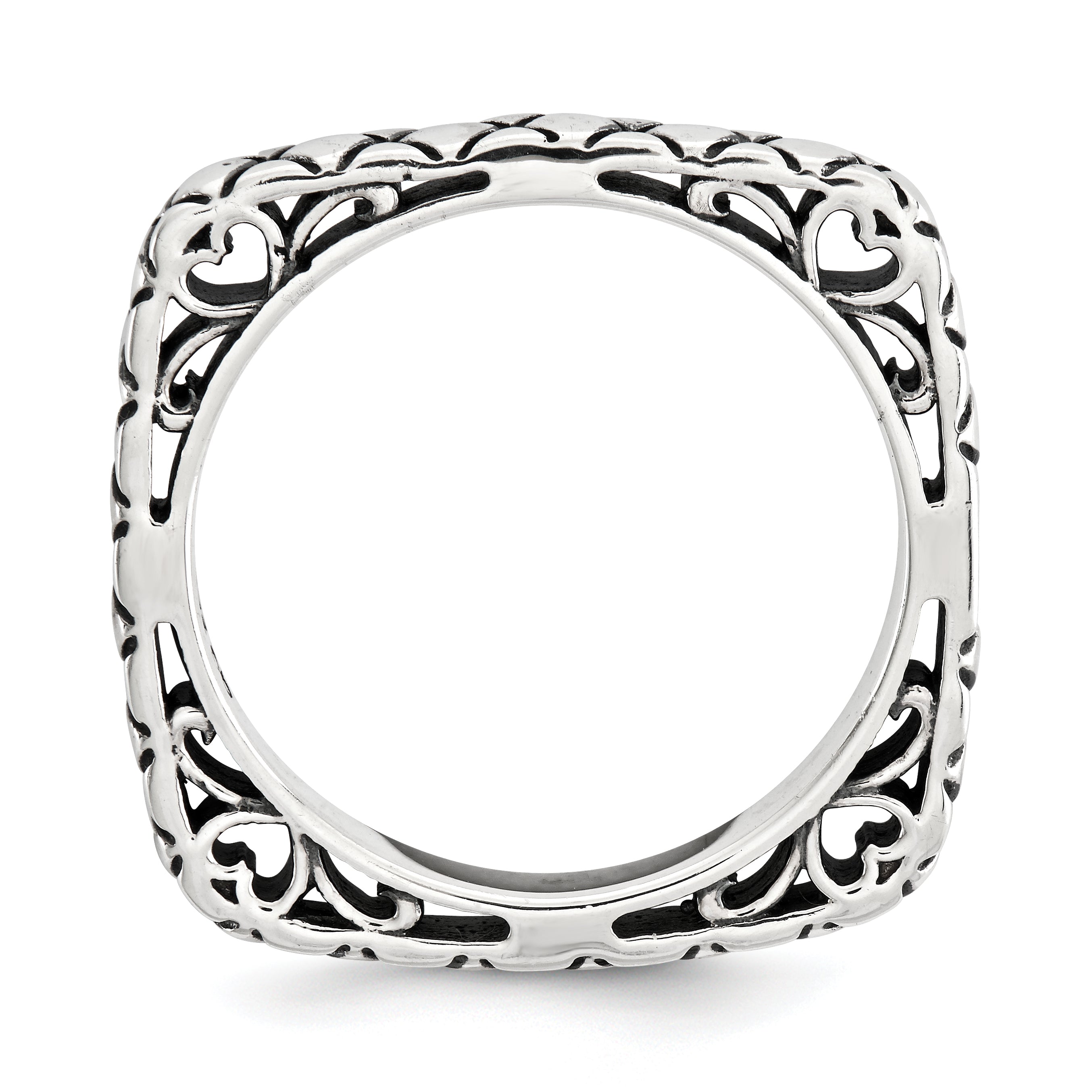 Sterling Silver Stackable Expressions Polished Antiqued Square Ring Secondary image