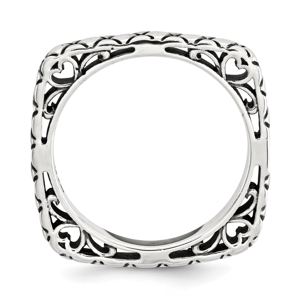 Sterling Silver Stackable Expressions Polished Antiqued Square Ring