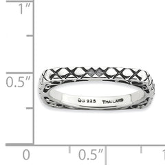 Sterling Silver Stackable Expressions Polished Antiqued Square Ring