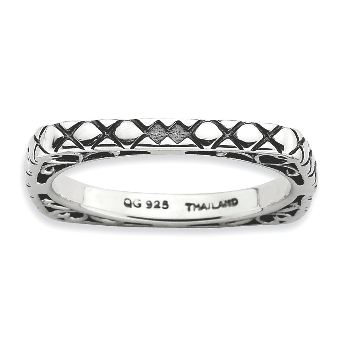 Sterling Silver Stackable Expressions Polished Antiqued Square Ring Main image