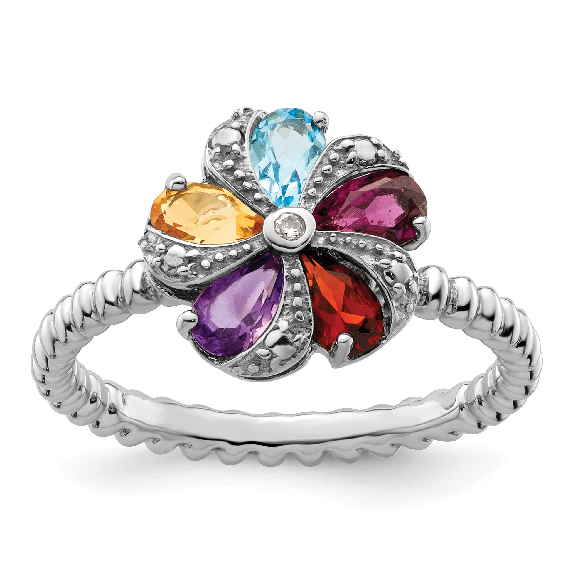 Sterling Silver Stackable Expressions Gemstone & Diamond Ring Main image