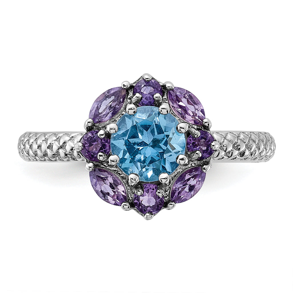 Sterling Silver Stackable Expressions Amethyst and Blue Topaz Ring