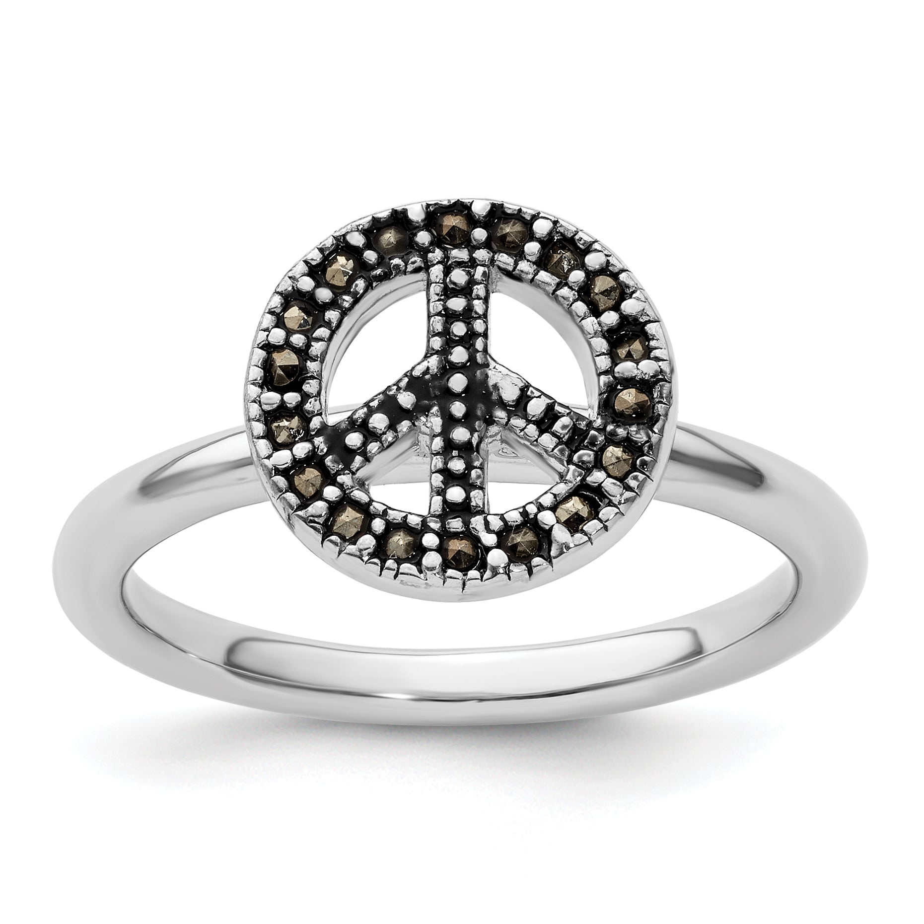 Sterling Silver Stackable Expressions Marcasite Peace Sign Ring Main image