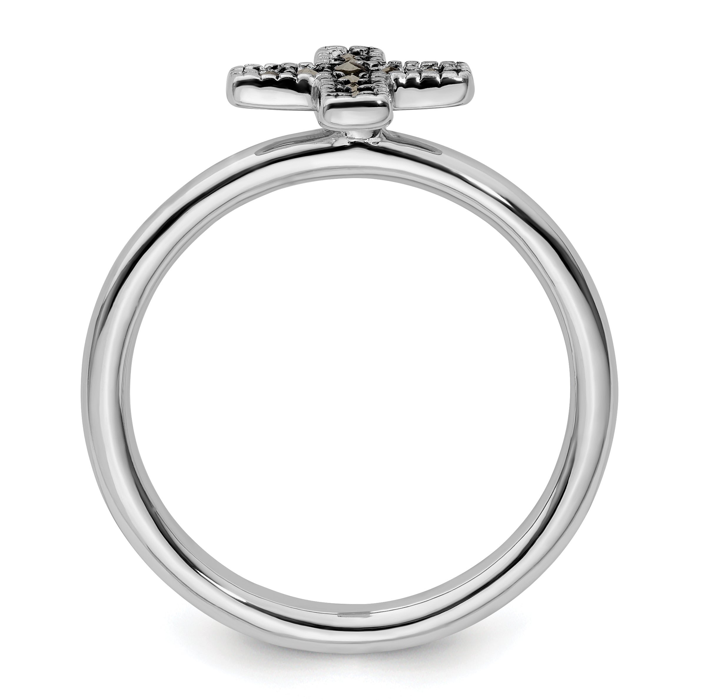Sterling Silver Stackable Expressions Marcasite Cross Ring Secondary image