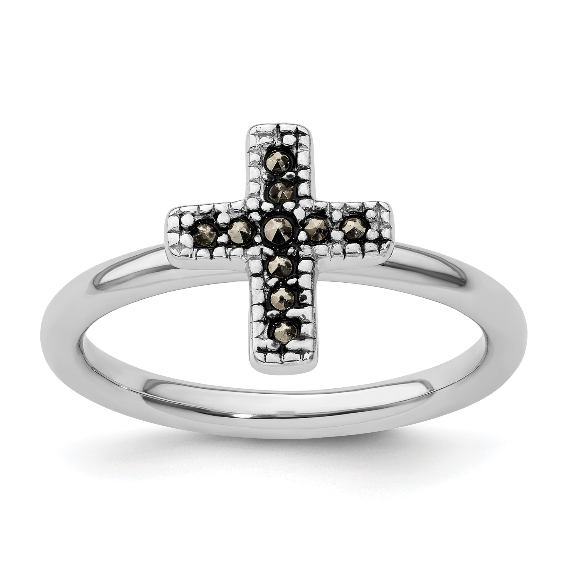 Sterling Silver Stackable Expressions Marcasite Cross Ring Main image