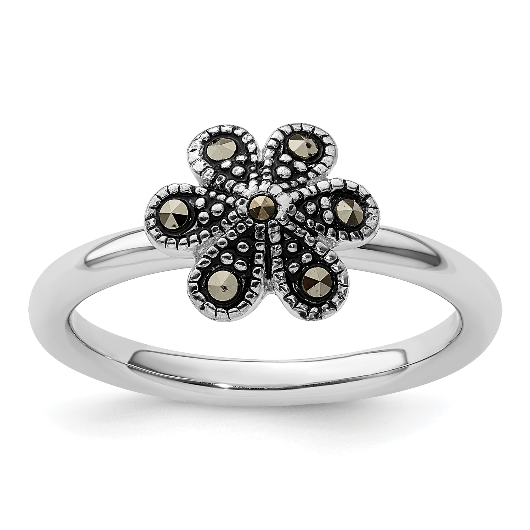 Sterling Silver Stackable Expressions Marcasite Scalloped Ring Main image