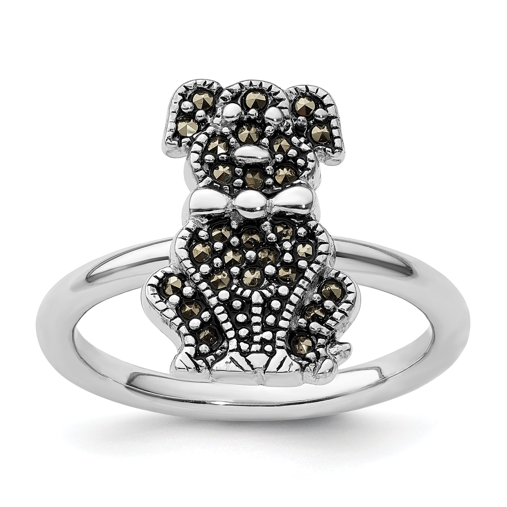Sterling Silver Stackable Expressions Marcasite Dog Ring Main image
