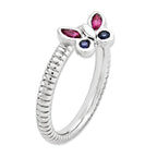 Sterling Silver Stackable Expressions Cr. Ruby, Cr. Sapphire Butterfly Ring