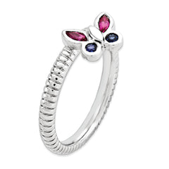 Sterling Silver Stackable Expressions Cr. Ruby, Cr. Sapphire Butterfly Ring