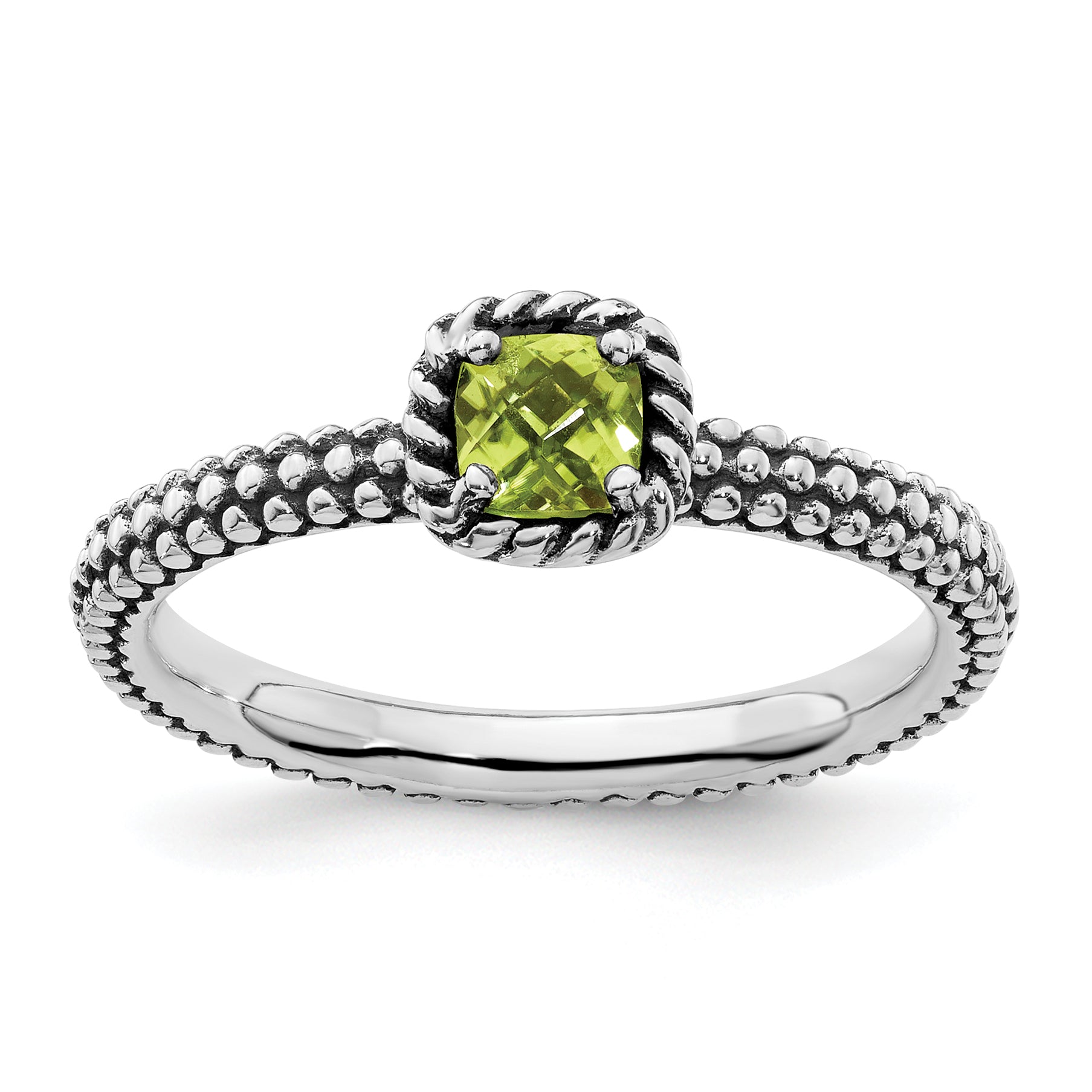 Sterling Silver Stackable Expressions Checker-cut Peridot Antiqued Ring Main image